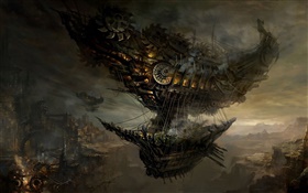 Steampunk, flying ship, art pictures HD wallpaper