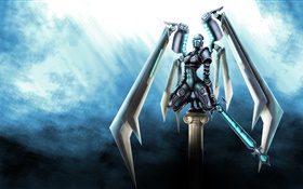 Art drawing, robot, sword, wings HD wallpaper