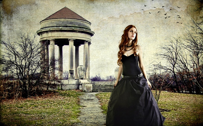 Black dress girl in the park Wallpapers Pictures Photos Images