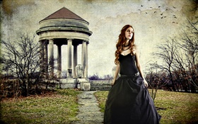 Black dress girl in the park HD wallpaper