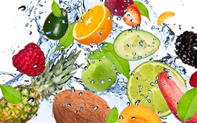 Different kinds of fruits in the water HD wallpaper
