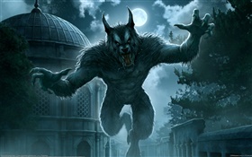 Full moon, werewolf, fantasy art HD wallpaper