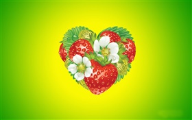 Love heart, flowers, strawberry, creative design HD wallpaper