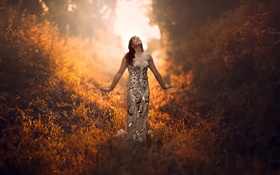 Beautiful girl in the nature, morning, grass, sunshine HD wallpaper