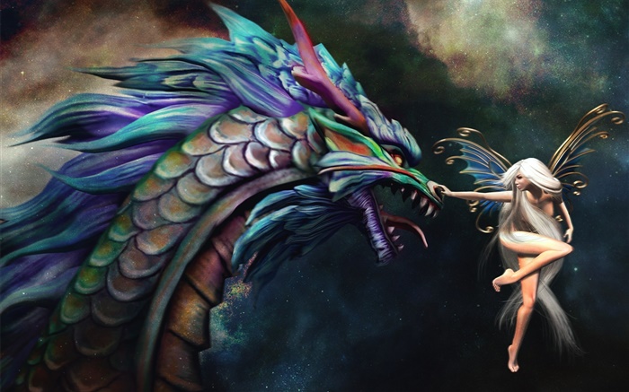 Butterfly wizard girl and dragon Wallpapers Pictures Photos Images