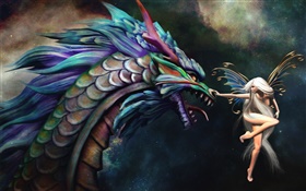 Butterfly wizard girl and dragon