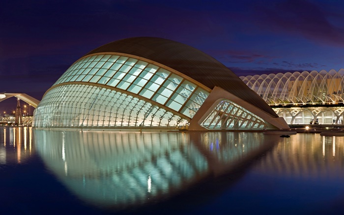 City building, night, lights, water Wallpapers Pictures Photos Images
