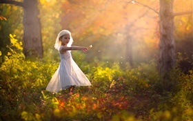 Cute little girl in the forest, children HD wallpaper