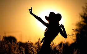 Dance girl at sunset, silhouette HD wallpaper