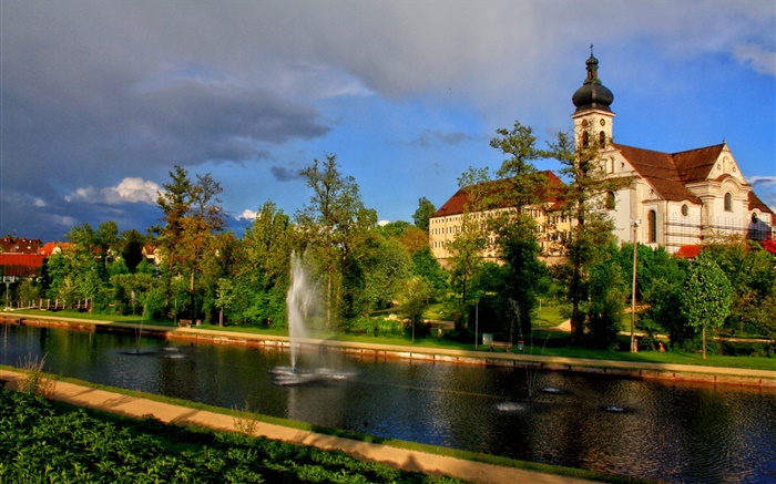 House, trees, water channel, city, Germany Wallpapers Pictures Photos Images
