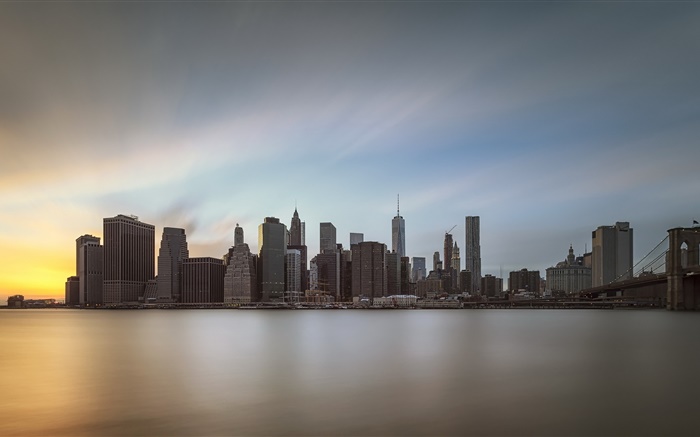 Manhattan, city at dusk, water reflection, USA Wallpapers Pictures Photos Images