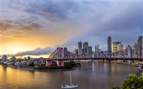 Queensland, Chinatown, Australia, river, bridge, dawn, buildings HD wallpaper
