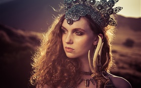 Redhead girl, crown, retro style HD wallpaper