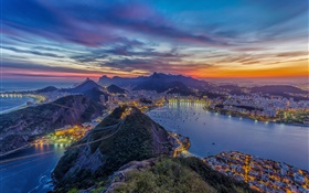 Rio de Janeiro, cable car, mountains, city, coast, night, lights HD wallpaper