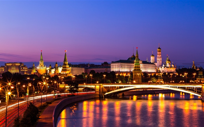 The Kremlin, Russia, Moscow, night city, river, lights Wallpapers Pictures Photos Images