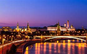 The Kremlin, Russia, Moscow, night city, river, lights HD wallpaper