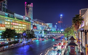 Bangkok, Thailand, city night, road, houses, lights HD wallpaper