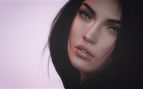 Black hair fantasy girl, face, look HD wallpaper