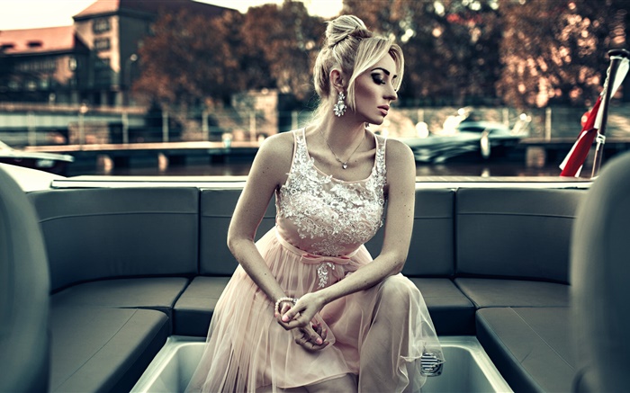 Blonde girl, dusk, rest Wallpapers Pictures Photos Images