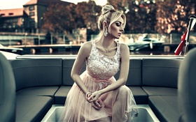 Blonde girl, dusk, rest HD wallpaper