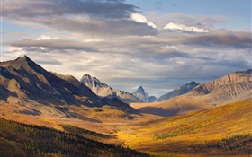 Mountains, clouds, slope, grass, autumn HD wallpaper