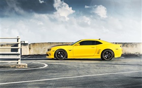 Chevrolet Camaro RS yellow car side view HD wallpaper