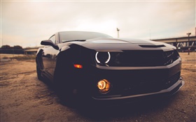 Chevrolet Camaro SS black car front view HD wallpaper