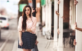 Girl at street, many hands HD wallpaper