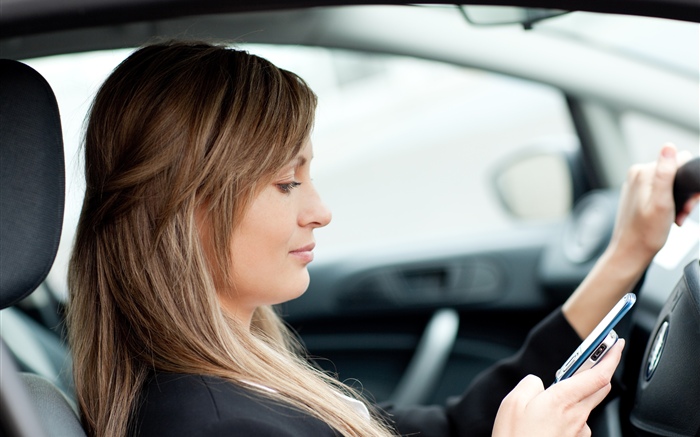 Girl drive car, phone Wallpapers Pictures Photos Images