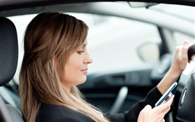 Girl drive car, phone HD wallpaper