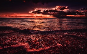 Sea, sunset, evening, red style HD wallpaper