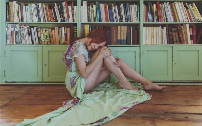 Sexy girl, sit on floor, books Wallpapers Pictures Photos Images