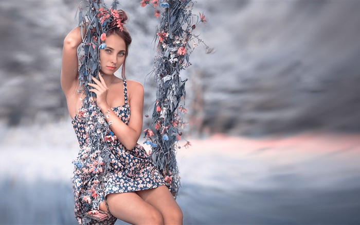 Summer dress girl, swing Wallpapers Pictures Photos Images