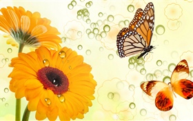 Yellow flowers and butterflies, creative design HD wallpaper