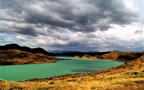 Argentina, Patagonia, mountains, river, clouds HD wallpaper