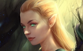 Fantasy girl, elf, green eyes HD wallpaper