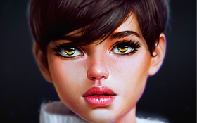 Fantasy girl, green eyes, black background HD wallpaper