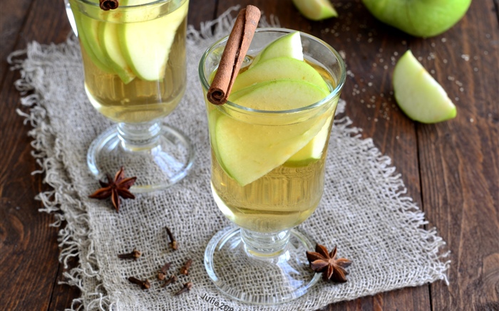 Glass cup, wine, apple slice Wallpapers Pictures Photos Images