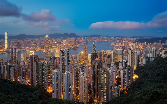 Hong Kong, night, skyscrapers, lights Wallpapers Pictures Photos Images