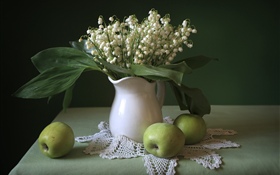 Lilies of the valley, green apples HD wallpaper
