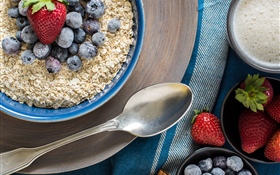 Oatmeal, blueberries, strawberry, breakfast HD wallpaper