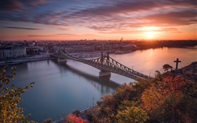 Budapest, Hungary, river, bridge, sunset HD wallpaper