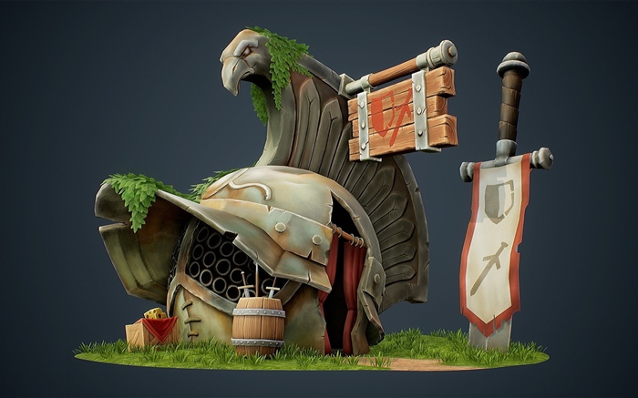 Fantasy, armor, house, sword, creative Wallpapers Pictures Photos Images