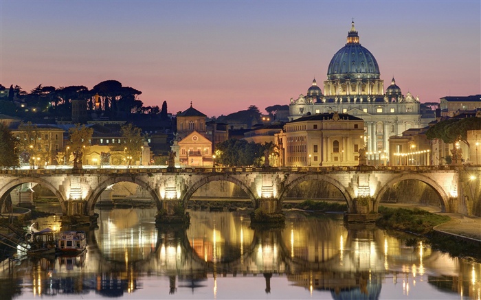 Roman, Gothic, Old Town, city, lights, bridge, river Wallpapers Pictures Photos Images