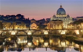 Roman, Gothic, Old Town, city, lights, bridge, river HD wallpaper