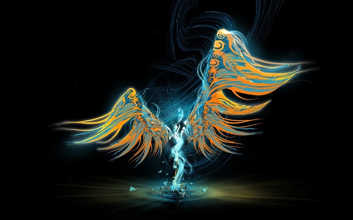 Abstract angel, wings, black background Wallpapers Pictures Photos Images