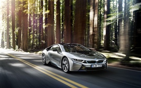 BMW i8 silver car speed HD wallpaper
