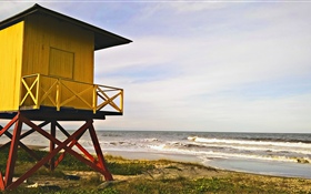 Beach, sea, hut HD wallpaper