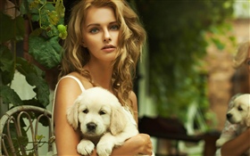 Blonde girl and dog HD wallpaper