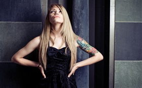 Blonde girl, tattoo HD wallpaper